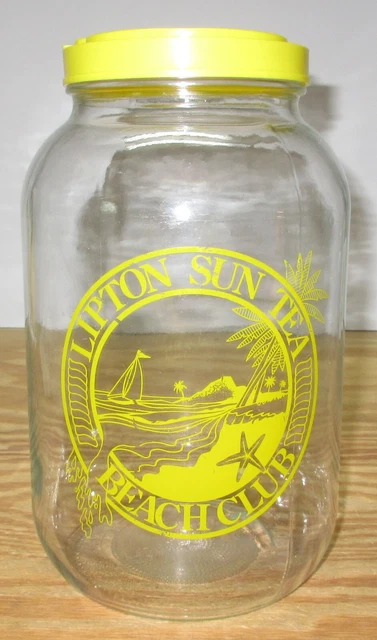 Vintage Lipton Sun Tea Beach Club Glass Jar with Yellow Lid