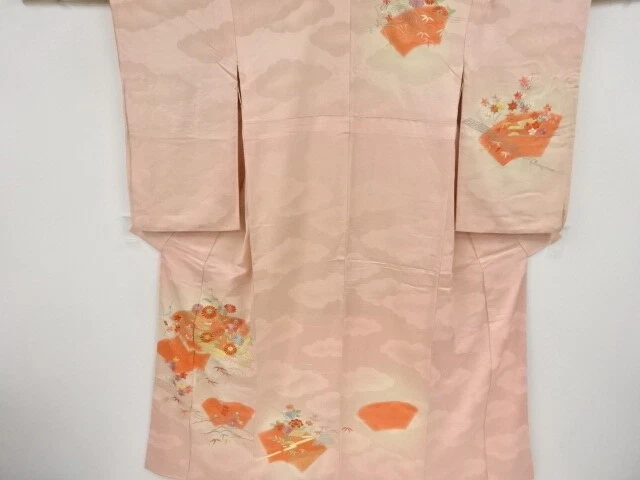 42548# Japanese Kimono / Antique Kimono / Embroidery / Bamboo Grass & Ume Bl