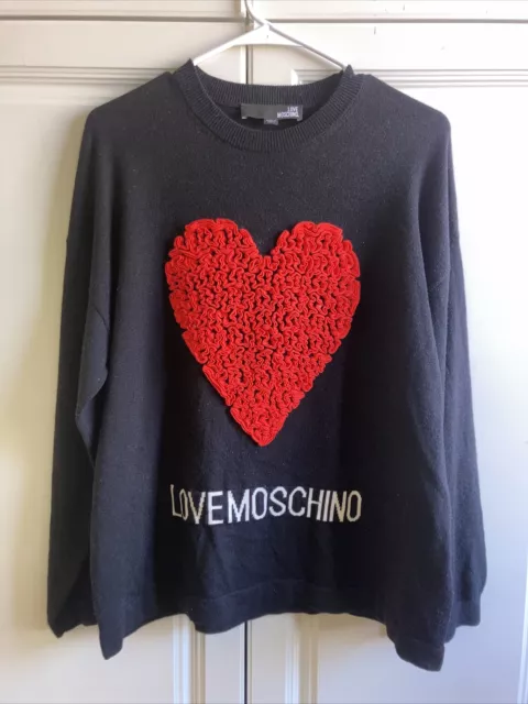 Love Moschino black sweater red heart White Logo designer Womens size s/m