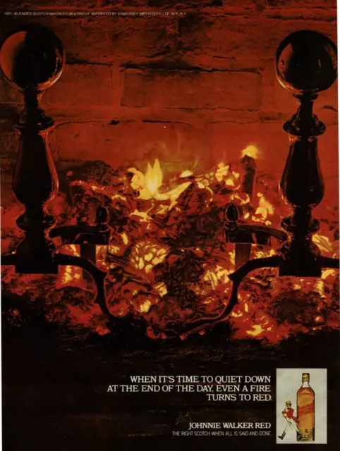1982 Vintage Print Ad Johnnie Walker Red When It's Time To Quiet Down Fireplace