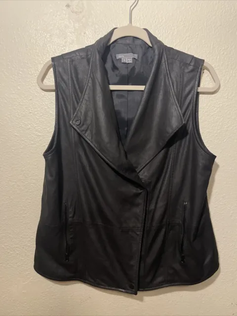 Vince Black  Brushed Leather  Asymmetrical Zip Moto Vest Women's Large