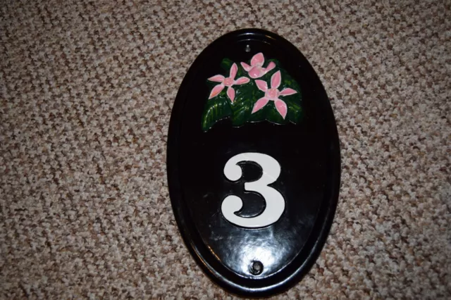 Cast Iron House Number Door Wall Plaque Plate 3 Floral Black Pink Green Cottage