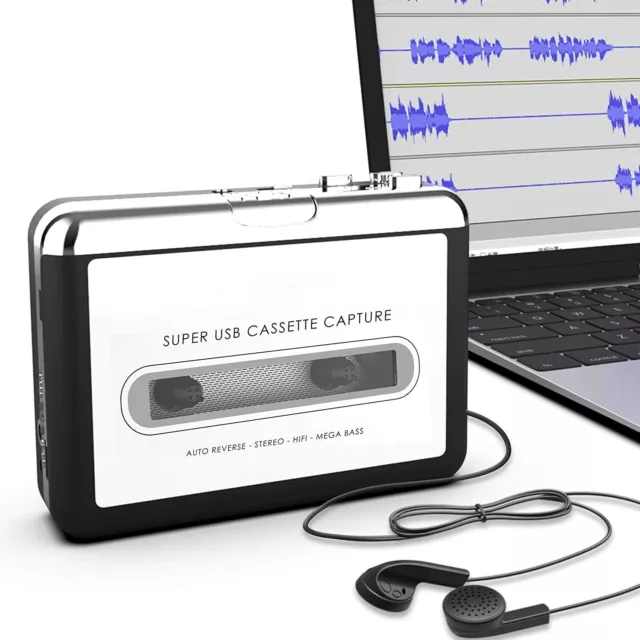 Lecteur Cassette Portable Super USB Capture Convertir à CD/MP3 Argent et Noir