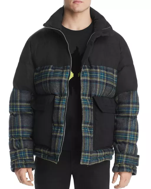 McQ Alexander McQueen Mens Oversized Plaid Puffer Jacket Small (IT 46) Black