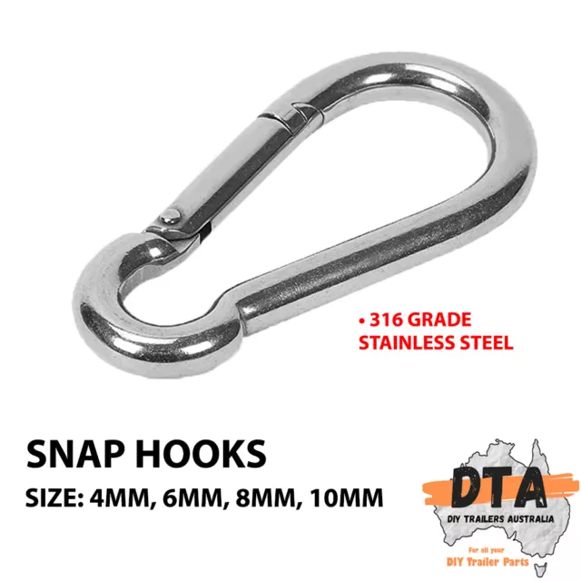 316 Stainless Steel Snap Hook Clip Camping Climbing Lock Carabiner 4 6 8 10 mm