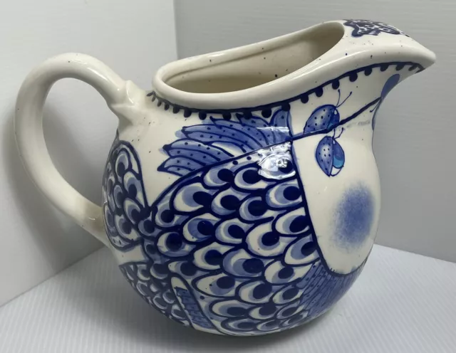 Come Dream with Me Pitcher Kissing Fish, Whimsical Blue & White 2006 7” By Diane