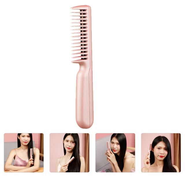 1 juego de planchas de pelo portátiles unisex pincel peine cepillo térmico inalámbrico (rosa)