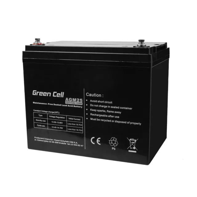 GreenCell® Batterie AGM 12V 75Ah accumulateur VRLA Plomb Etanche Solaire Bateau 2