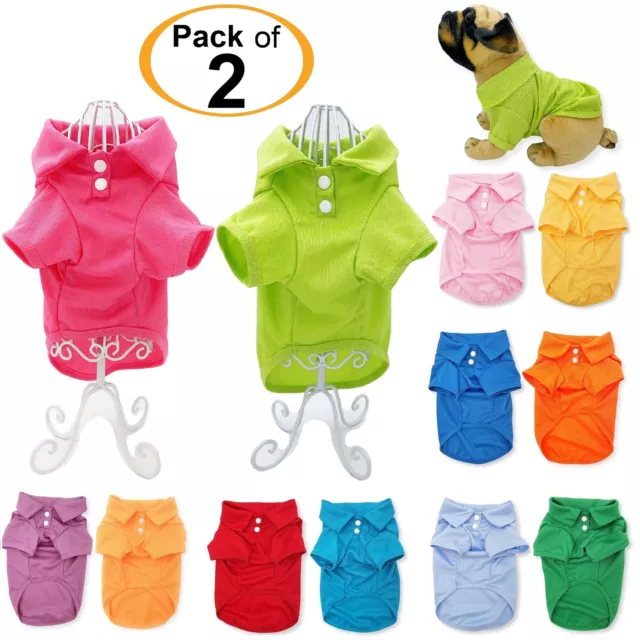 PACK of 2 Dog Polo Shirt T-Shirt Puppy Cat Solid Clothes Apparel For SMALL Pet