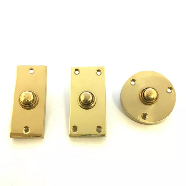 Solid Polished Brass Victorian Door Bell Chime Push Button Press