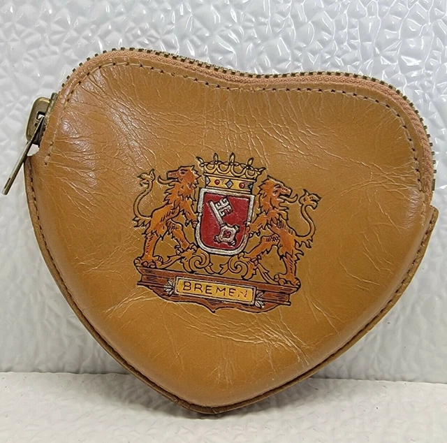Vintage Rare Coin Purse Leather Bremen Heart Crest Zipper HTF