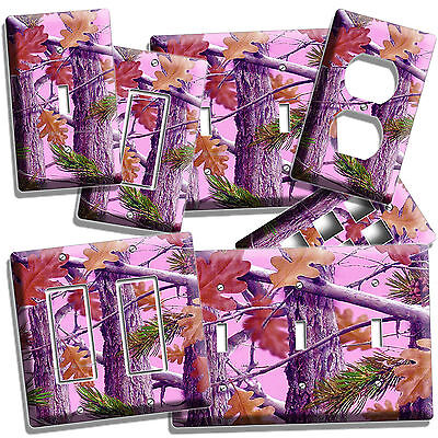 Mossy Tree Oak Leaves Pink Camo Camouflage Light Switch Outlet Wall Plate Cover
