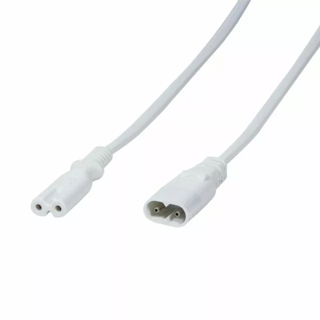 2m Netzkabelverlängerung Kaltgeräte Stecker auf Buchse IEC C8/C7 Stromkabel weiß