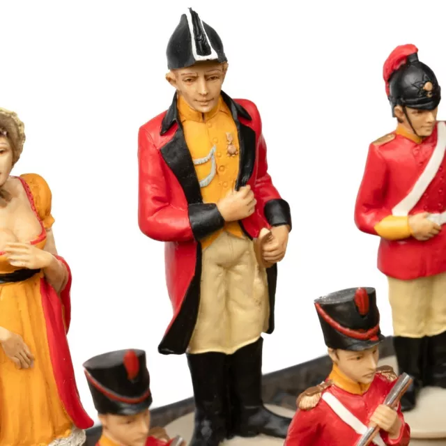 WATERLOO BATTLE: Handpainted Chess Set with Leatherette Chessboard &amp; Box