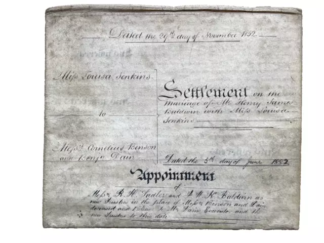 1852 Marriage Settlement-Henry James Baldwin & Louise Jenkins of Birmingham