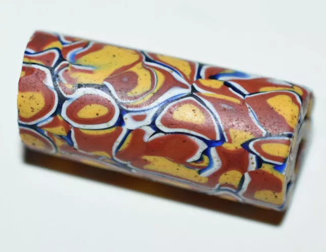 Antique Venetian Brick Red White Yellow Blue Millefiori Cane Bead, African Trade