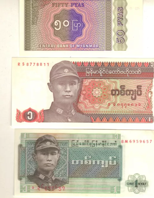 Myanmar Burma 50 Pyas et 1 Kyat X 2 neufs UNC