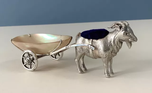 Antique Novelty Silver Pin Cushion - Goat and Cart