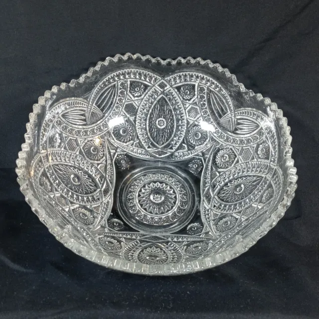 Antique  American Brilliant Thick Cut Glass serving Bowl Hobstars and sawtooth