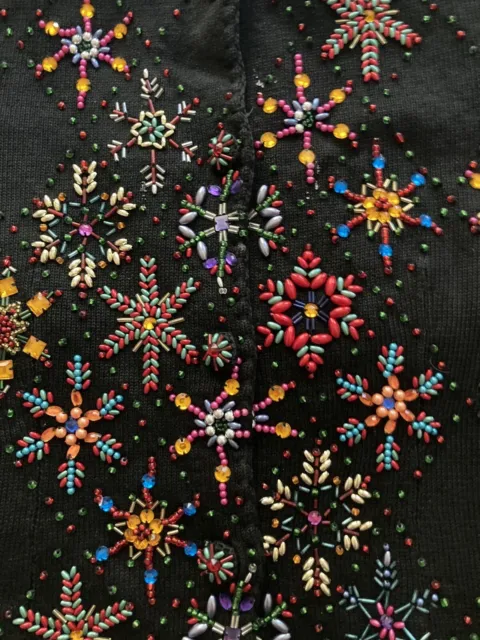 Michael Simon Heavily Beaded Christmas Snowflakes Art-to-Wear Vintage Cardigan L