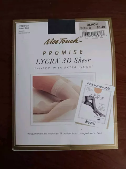 Vintage Sears Nice Touch Lycra 3D Sheer Thi Top Stockings Black Size B Spandex