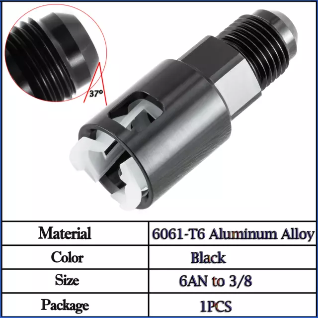 BLACK -6AN Fuel Adapter Fitting to 3/8 GM Quick Connect LS W/Thread Female 1PCS