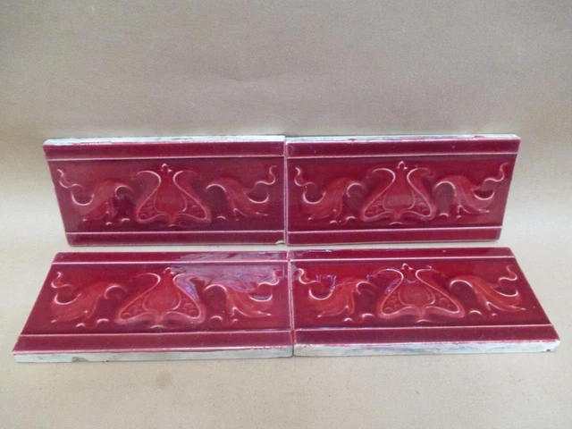 Tiles x4, Majolica, Art Nouveau, Art Deco, border tile, antique, vintage