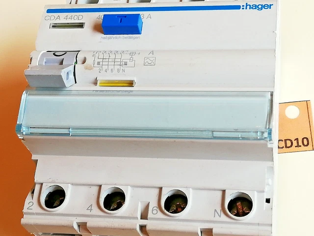 FI-Schutzschalter, 40A 30mA, hager CDA 440D,  Fehlerstrom, CD10