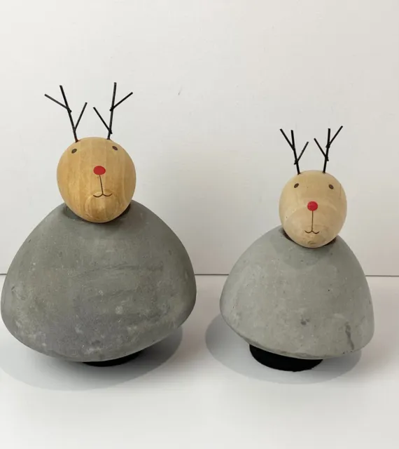 Reindeer Figurine Statues Concrete Base Christmas Decor Set of 2 Unique