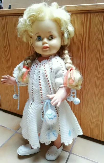 SCHILDKRÖT Puppe mit Zopf Mädchen Sound blond lange Haare alt 55 56 57 60 antik
