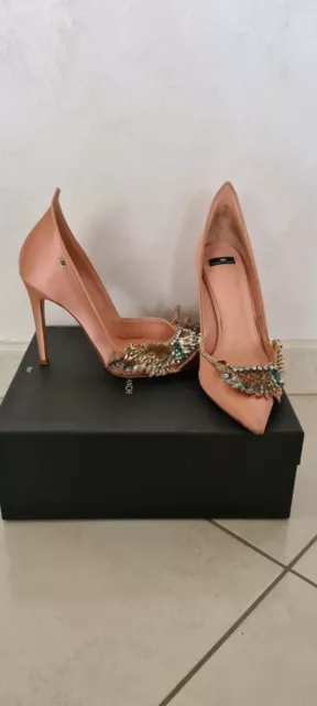 Decollete Elisabetta Franchi phard scarpe donna tacco oro spillo punta gioiello