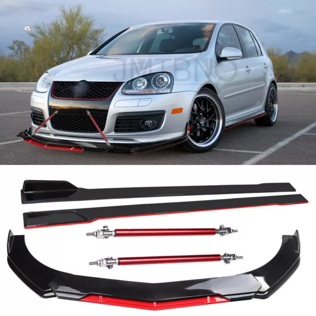 For VW Golf GTI MK5 MK6 MK7 Front Bumper Lip Splitter + Side Skirt + Strut Rods