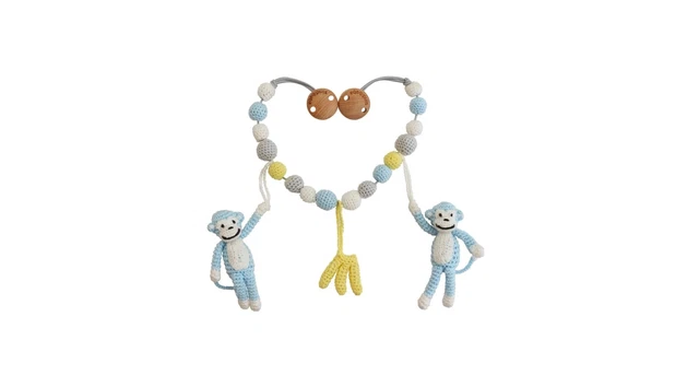 Sindibaba Chaîne de Poussette au Crochet Singe Bleu Avec Hochet