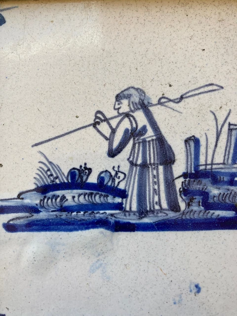 NICE! ANTIQUE 17th CENTURY DUTCH DELFT TILE fisherman Framed 2