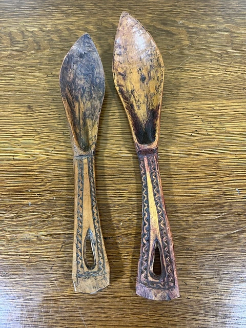 Pair Antique African  OLD WOOD HAND CARVED Utensils Spoon  #2