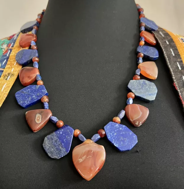 Idar Oberstein Arrow carnelian trade beads & Lapis Lazuli Vintage Rare necklace.