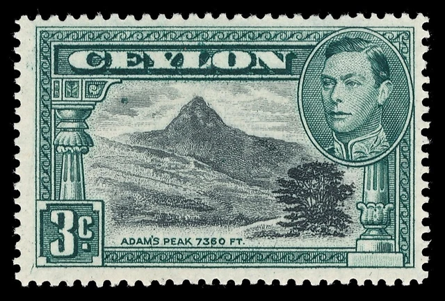 Ceylon 1938 KGVI 3c black & deep blue-green (p14) VFM. SG 387c. Sc 279b.