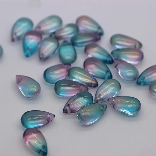 100x Dijes Mini Cristal Colgante de Lámina Oro Púrpura Azul Lámina Oro Púrpura Hágalo Usted Mismo 14x8mm