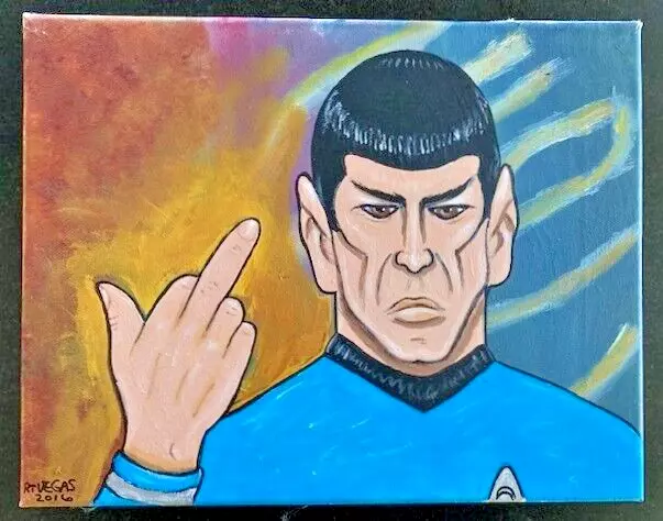 original art painting RT VEGAS 2016 Spock Star Trek canvas lowbrow graffiti pop