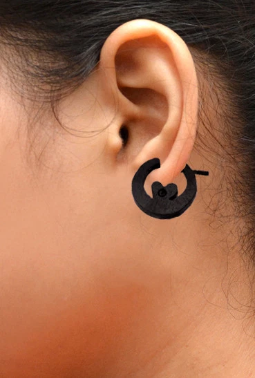 A Pair of Natural Black Wooden African Organic USA Tribal Wood Earrings EAR74