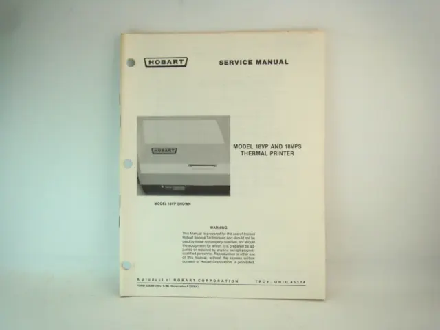 Hobart Model 18VP & 18VPS Thermal Printer Service Manual 23336A