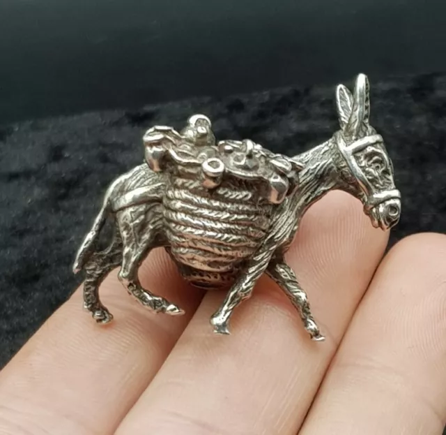 Sterling 925 Silver Hard Working Donkey Miniature Figurine - Perfect for Display