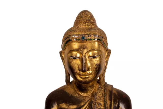 Antiker , Stehender Buddha. Lackiertes & Vergoldetes Holz. Burma 19./20. Jh. 3