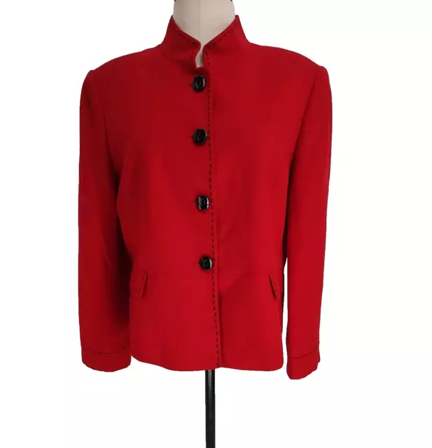 Tahari Woman's Petite Red Linen Short Causal Jacket Size 16P Lined Shoulder Pads