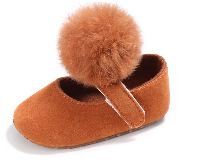 Toddler Mary Jane Newborn Infant Baby Girl Fur Pom Pom Crib Shoes 0-18 Months
