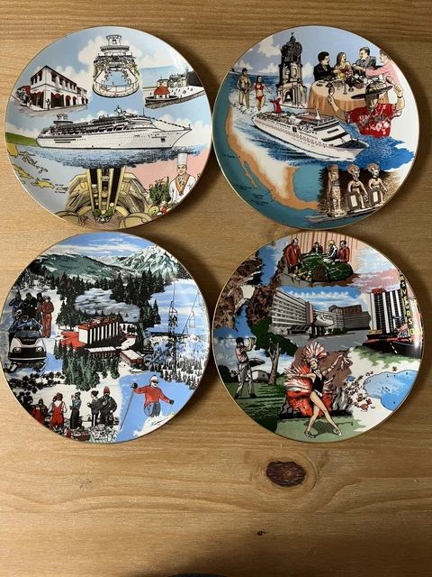 Farm Bureau Round Table Set Of 4 Plates Las Vegas, Lake Tahoe, Tropicale 80s 90s