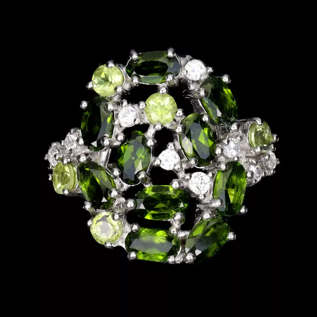 Non Chauffé Ovale Chromé Diopside Péridot Simulé Zircone 925 Argent Bague Sz 8