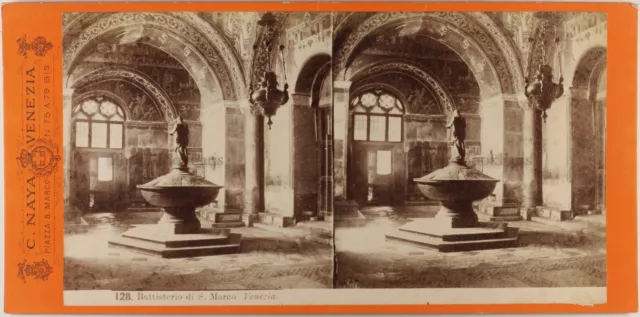Italien Venedig Wohl Markusplatz Baptisterium Foto Carlo Naya c1865 Stereo