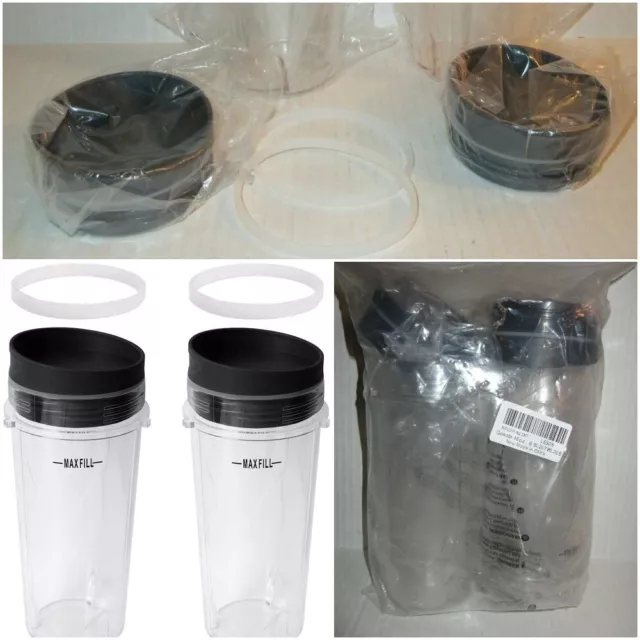 2 - 16oz Cups Lid & Gasket Compatible w 3 Tab Nutri Ninja Kitchen System Blender