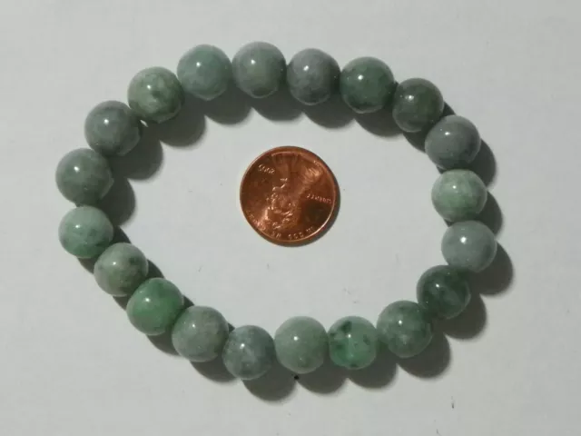 Bracelet Jade Jadeite 20 of 10 MM Round Beads Stretch String Green 185 Carats